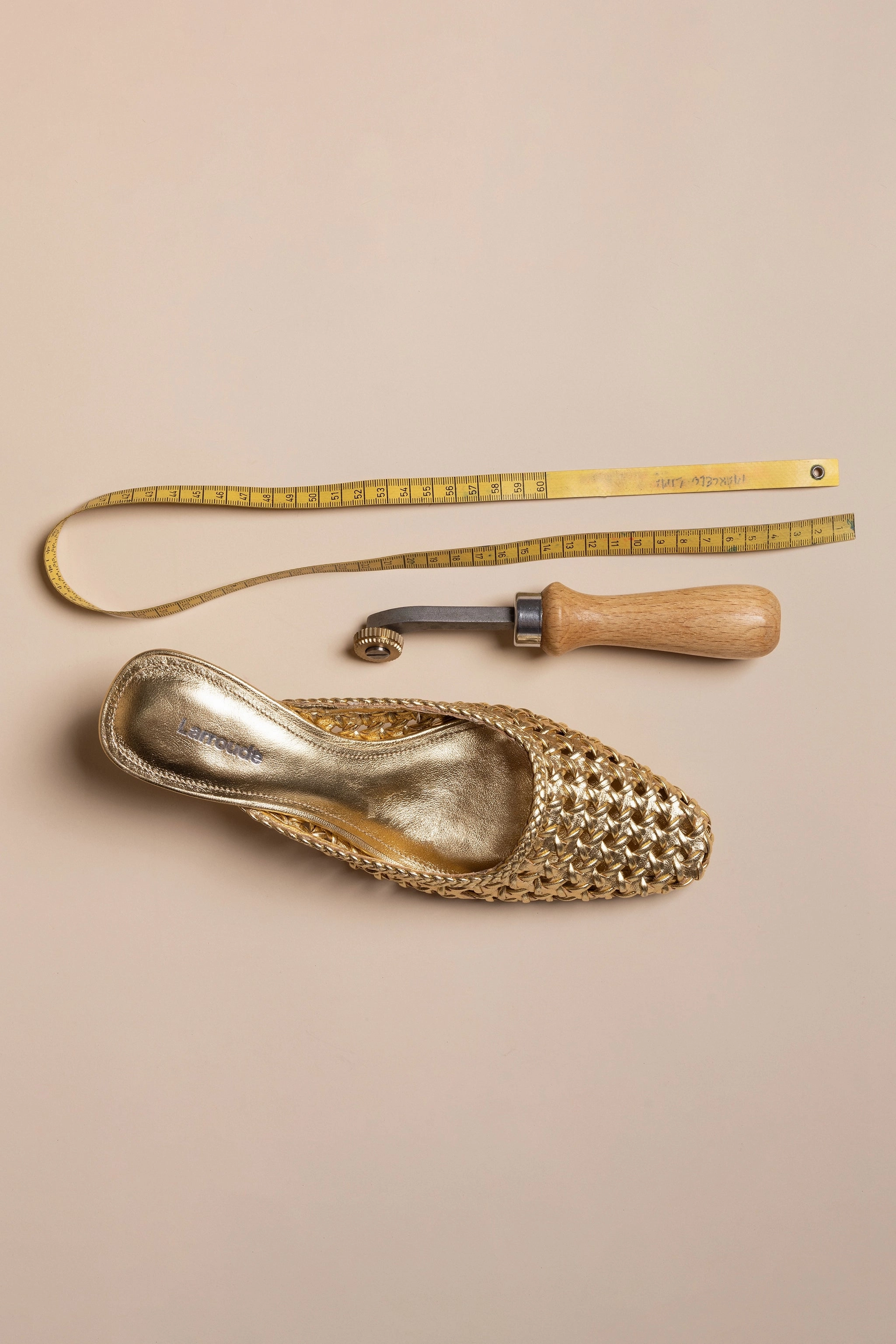 Strong Step Amal Macrame Mule In Gold Metallic Leather