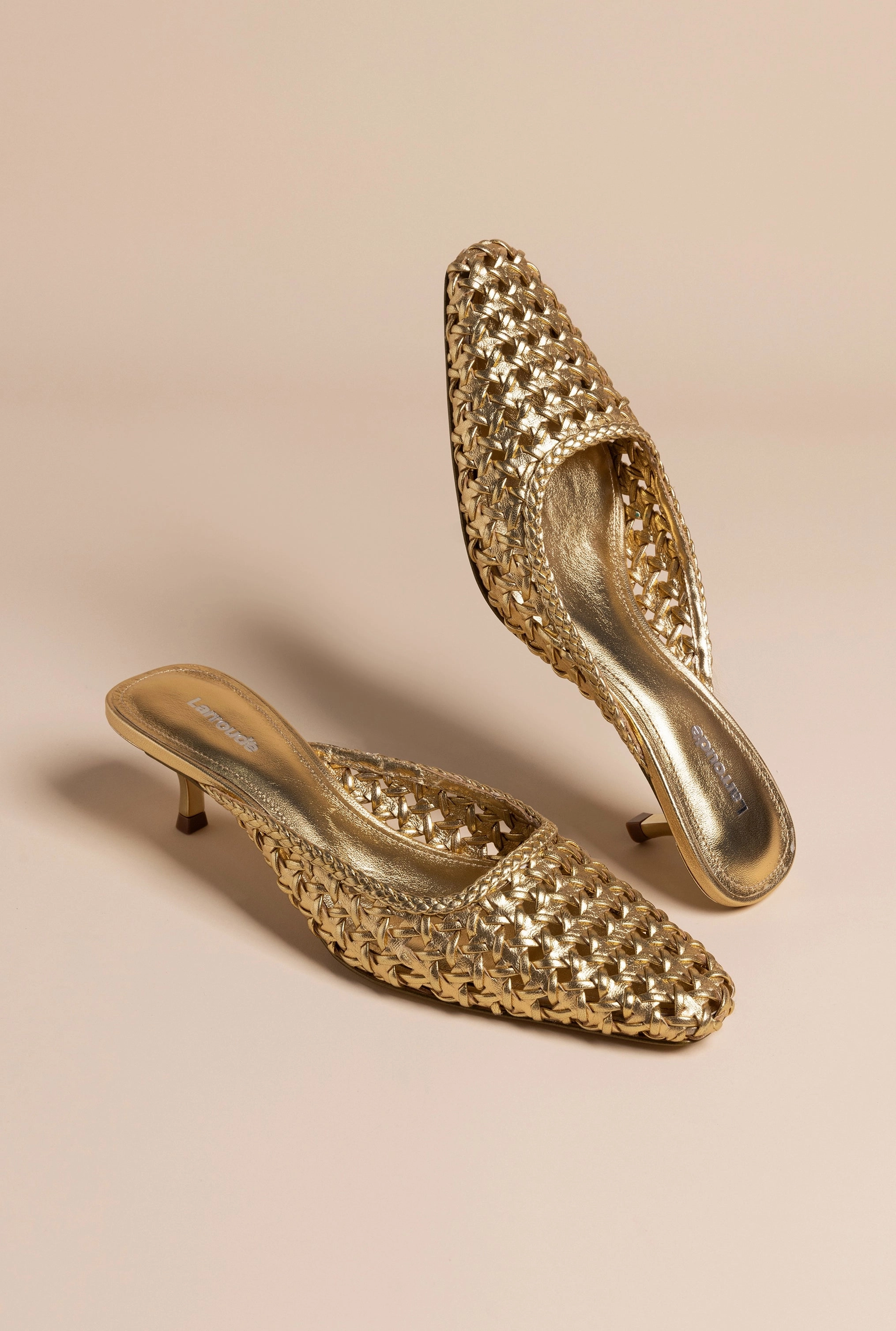 Energy Boost Amal Macrame Mule In Gold Metallic Leather