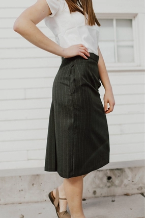Poly/Wool Allison Skirt Charcoal Pinstripe Heritage Inspired