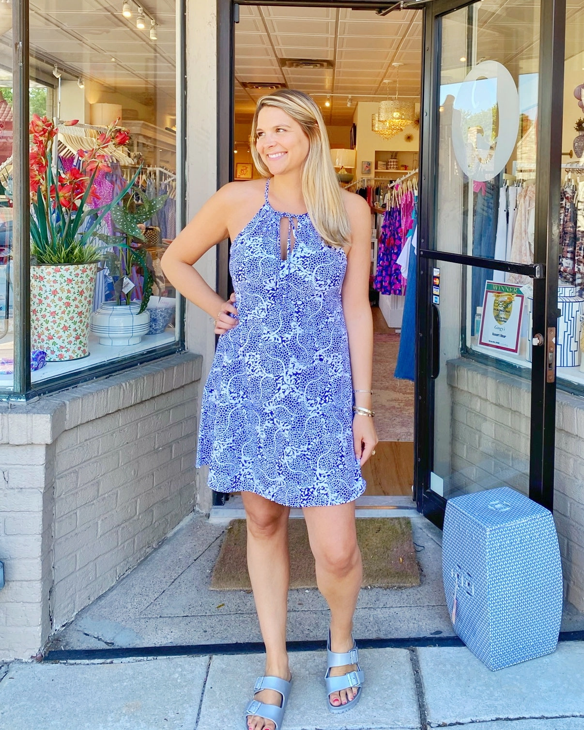 Cape May Dress Navy Lace Pink Glow