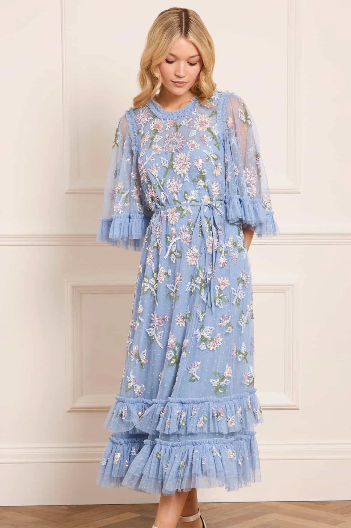 Soft Weave BreathableLining Sequin Dandelion Gloss Ballerina Dress