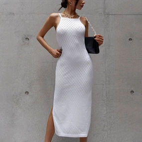 COTTON HALTER DRESS_CWDSD3406 Evening Wear