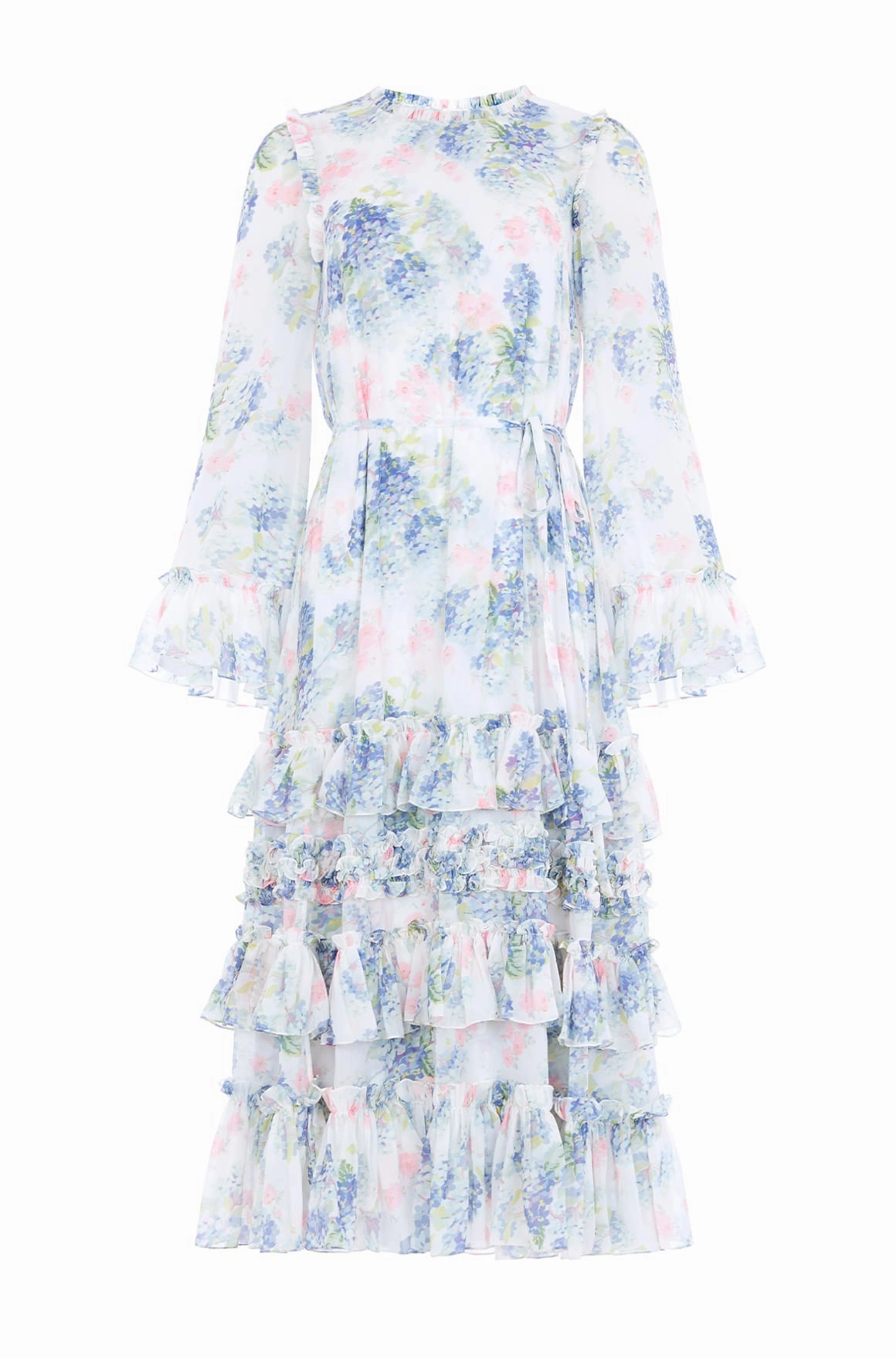 Hydrangea Chiffon Round Neck Ankle Gown Natural Texture