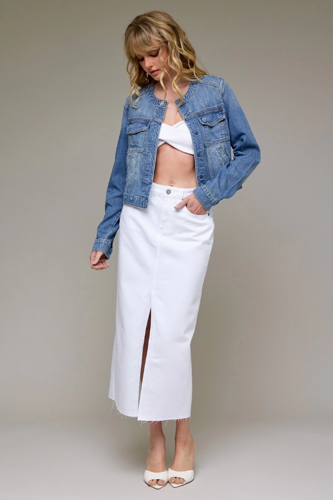 Eco Friendly Dye Relaxed Sweatshirt Elle Collarless Denim Jacket