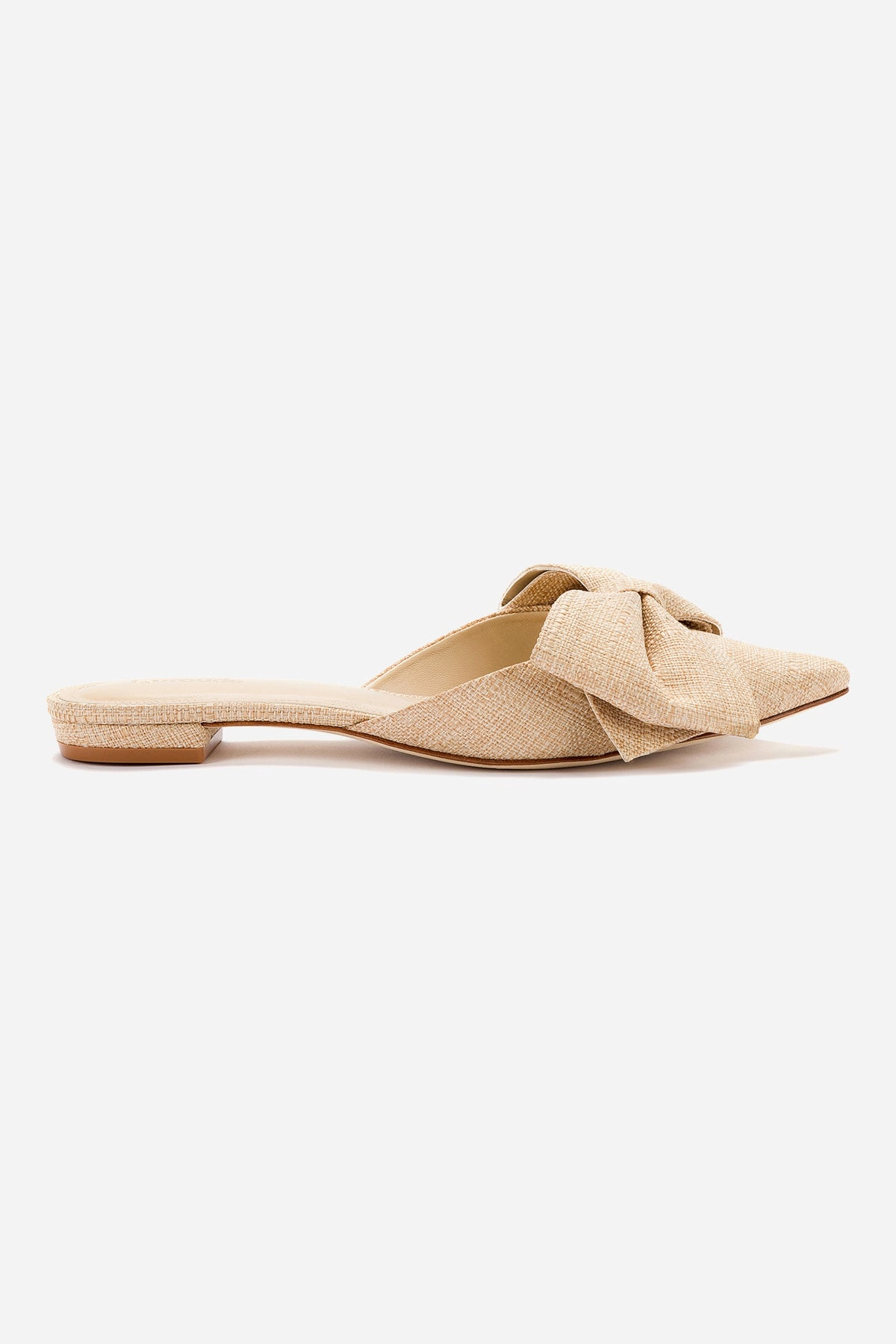 Elle Flat Mule In Beige Raffia Adjustable Lace Closure Easy To Clean