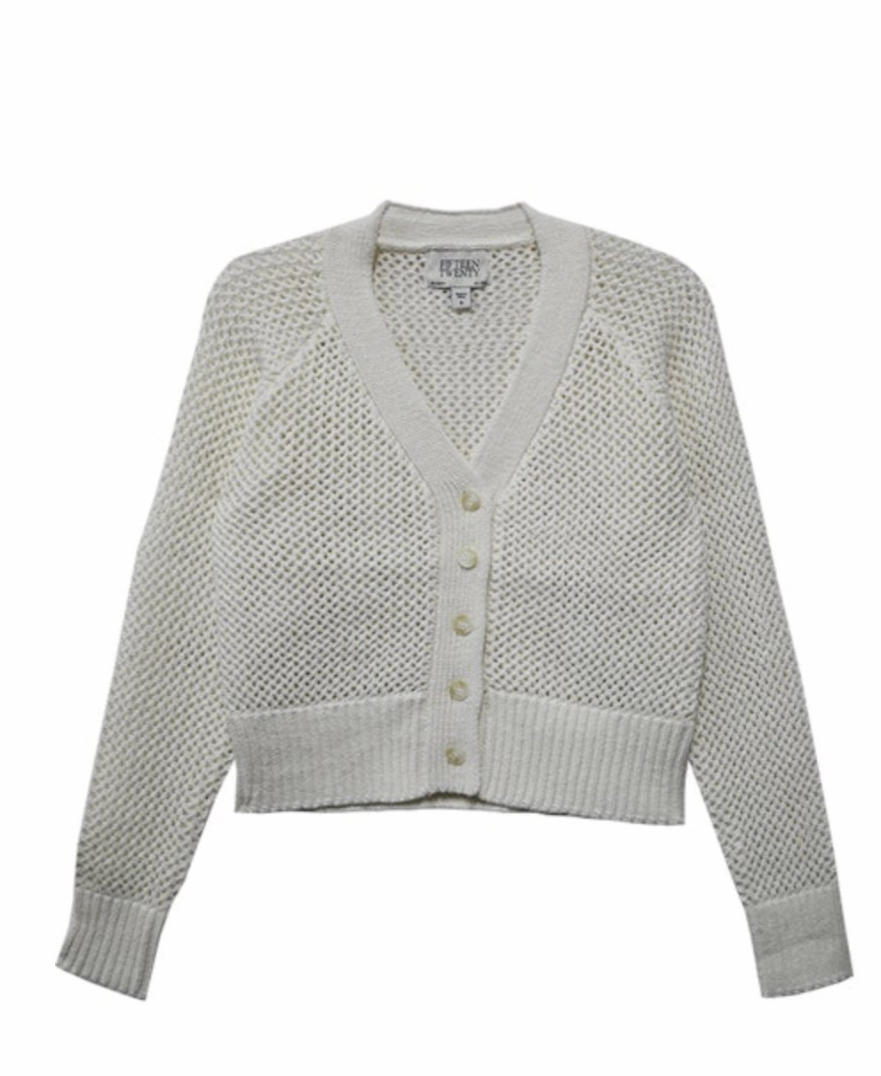 Ellen Crochet Cardigan Sweater Off-White Overlock Edging Easycare