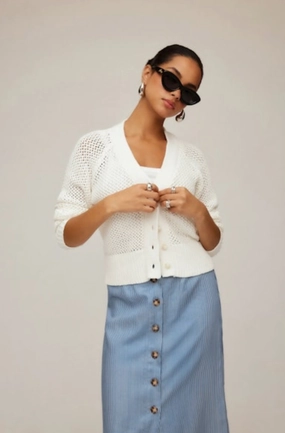 Ellen Crochet Cardigan Sweater Off-White DurableBlend BondedHemline