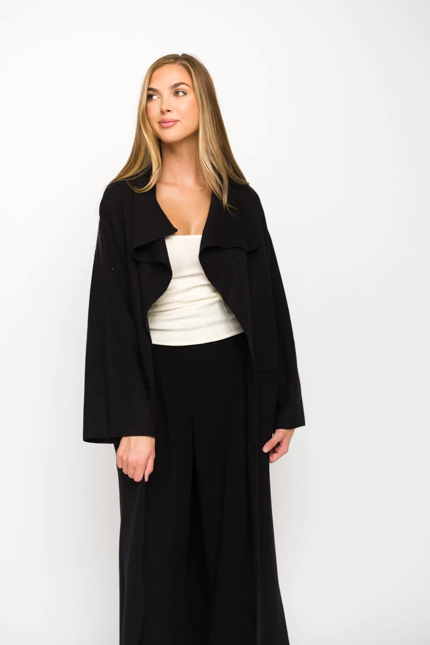 Elsa Sweater Coat in Black *Final-Sale* OdorResistantFinish Rolled Hem Detailing