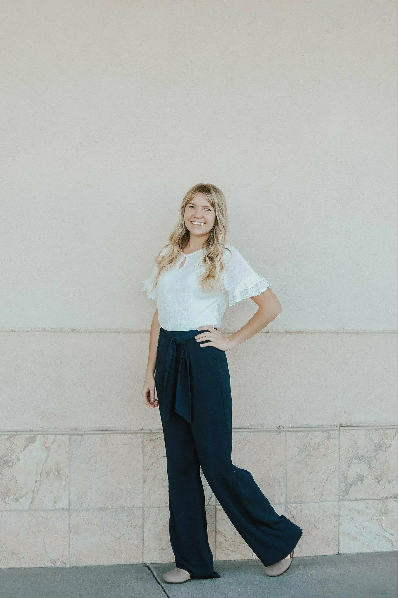 Emma High Waist Pants Two Navy Layer-Friendly