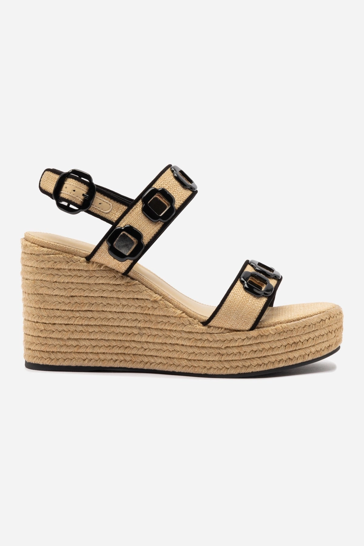 Love Path Surf Step Milan Espadrille In Beige Raffia and Black Trimming