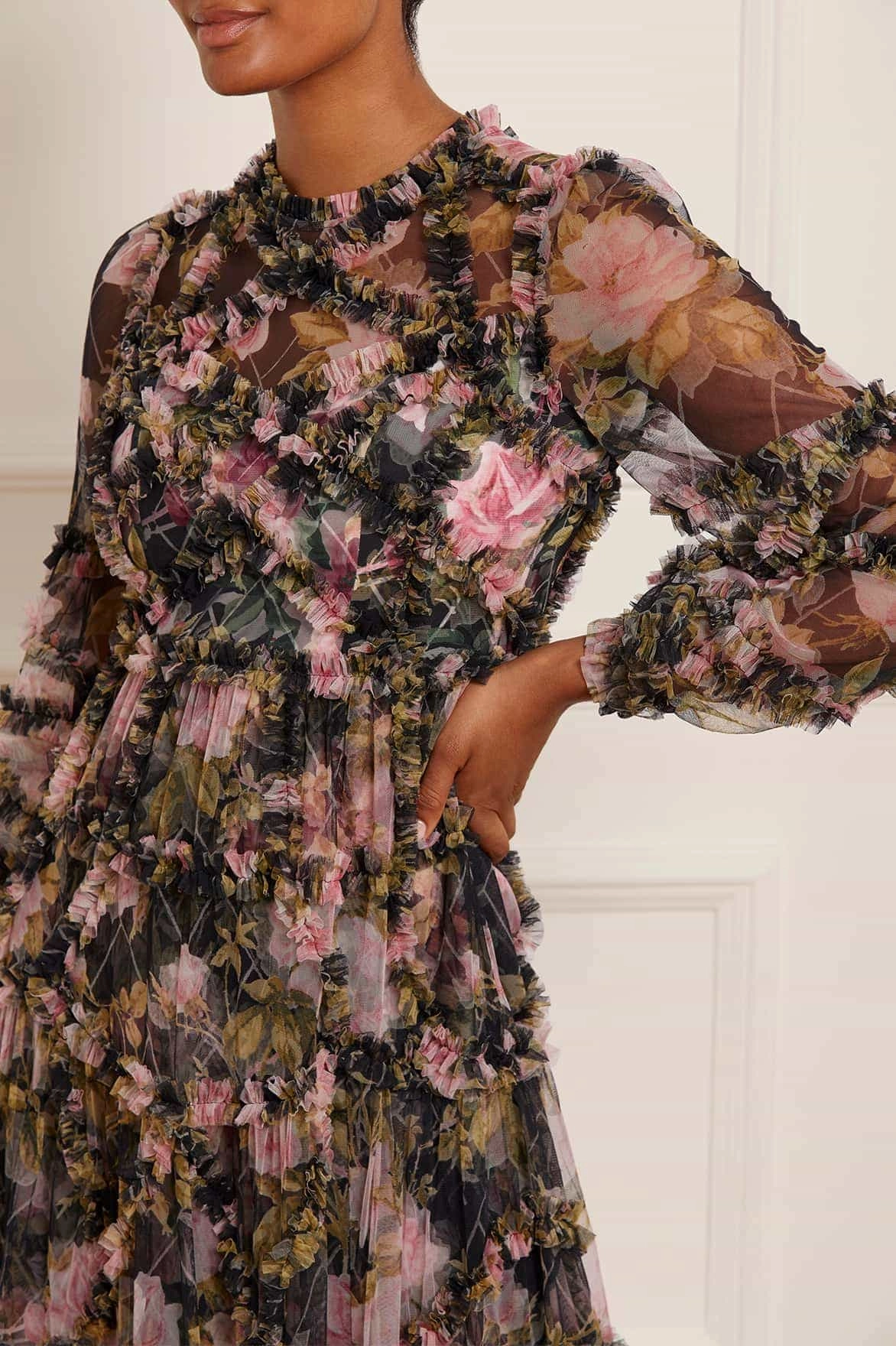 English Rose Diamond Ruffle Ballerina Dress WrinkleResistantFinish Light Drape