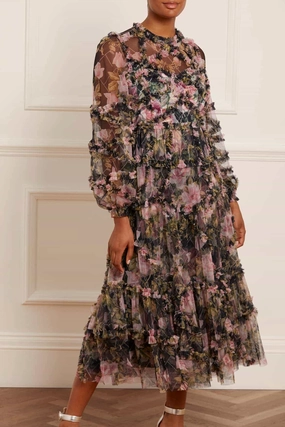 Quiet Mood Subtle tone English Rose Diamond Ruffle Ballerina Dress