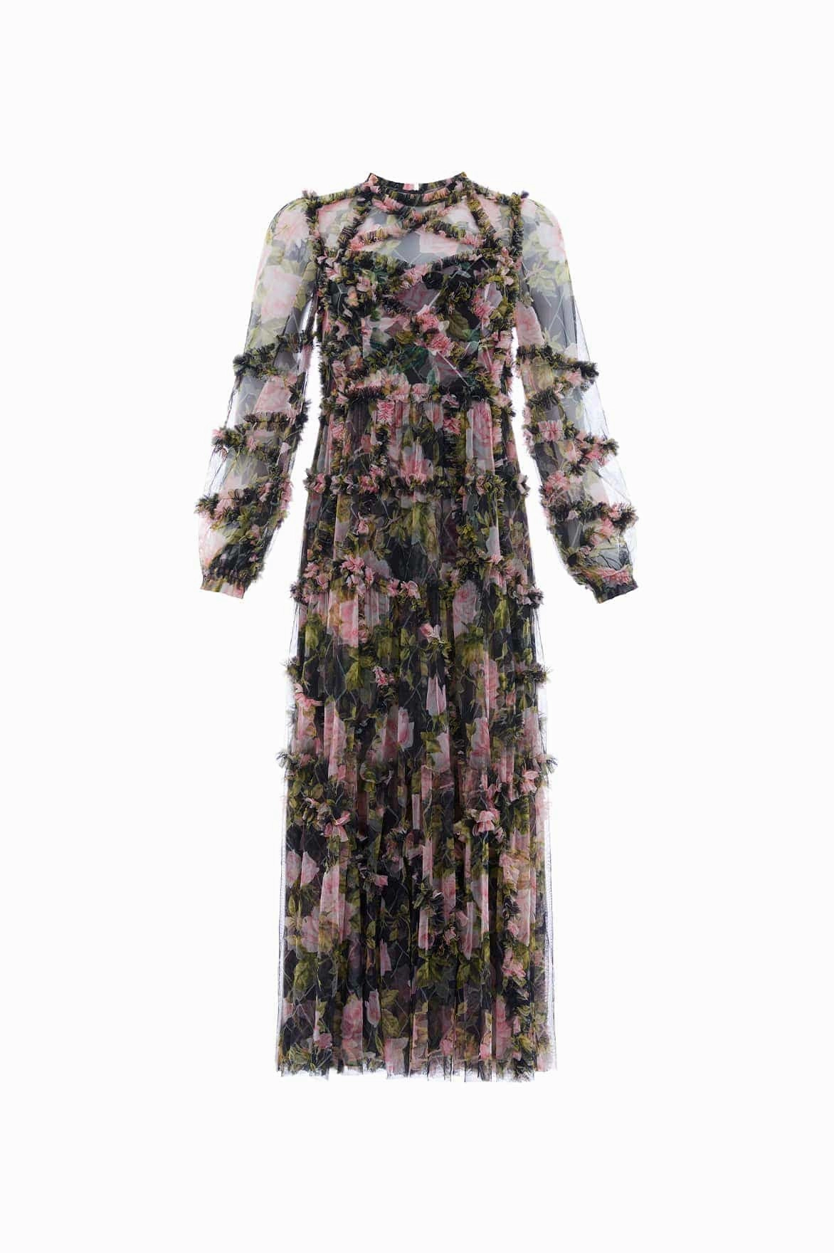 English Rose Diamond Ruffle Ballerina Dress Move Easy Slim-fit