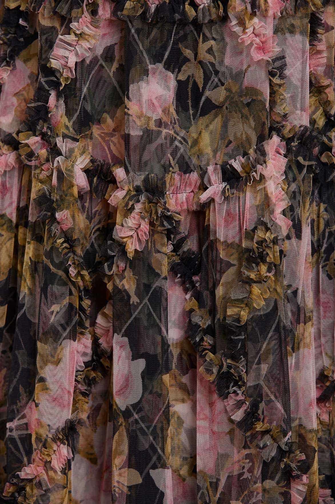 English Rose Diamond Ruffle Gown Mesh-Sleeve Pure Vibes