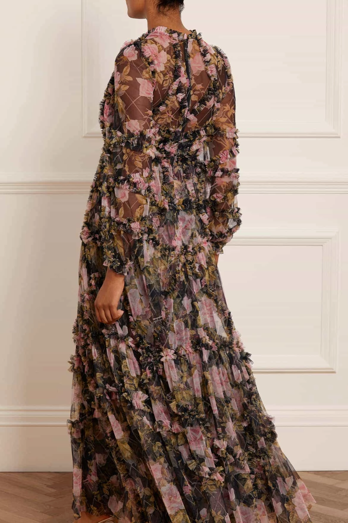 Printed-Lining Movement Ready English Rose Diamond Ruffle Gown
