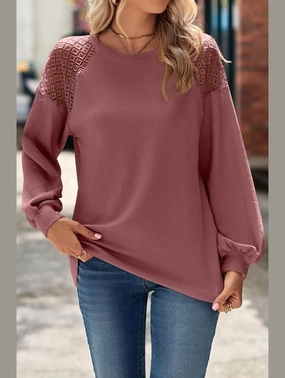 WrinkleResistantWeave MeshVentilation WOMEN LACED SHOULDER DETAILED CASUAL JUMPER TOP