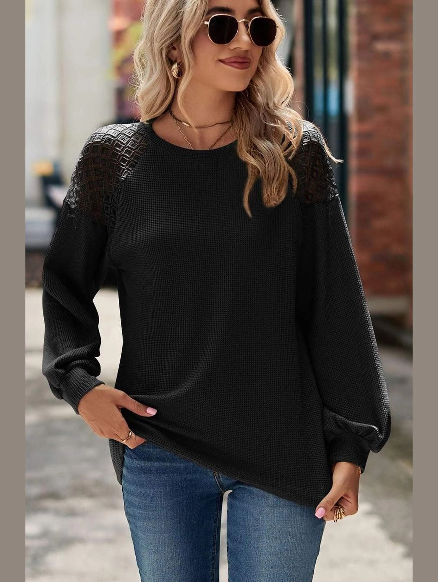 WOMEN LACED SHOULDER DETAILED CASUAL JUMPER TOP Elegant Look EcoFriendly Dye Process
