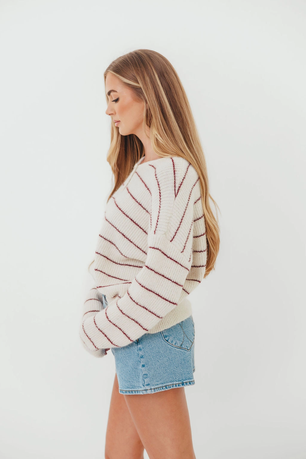 Bellevue Cardigan Top in Cream Burgundy HighElasticity