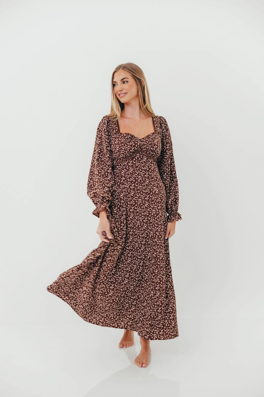 Erin Floral Maxi Dress in Mocha Villa Mood