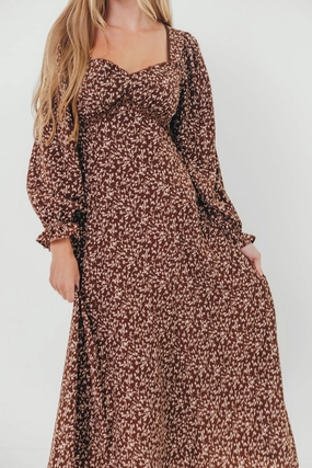 Erin Floral Maxi Dress in Mocha Empire Waist Perfect Comfort Wear