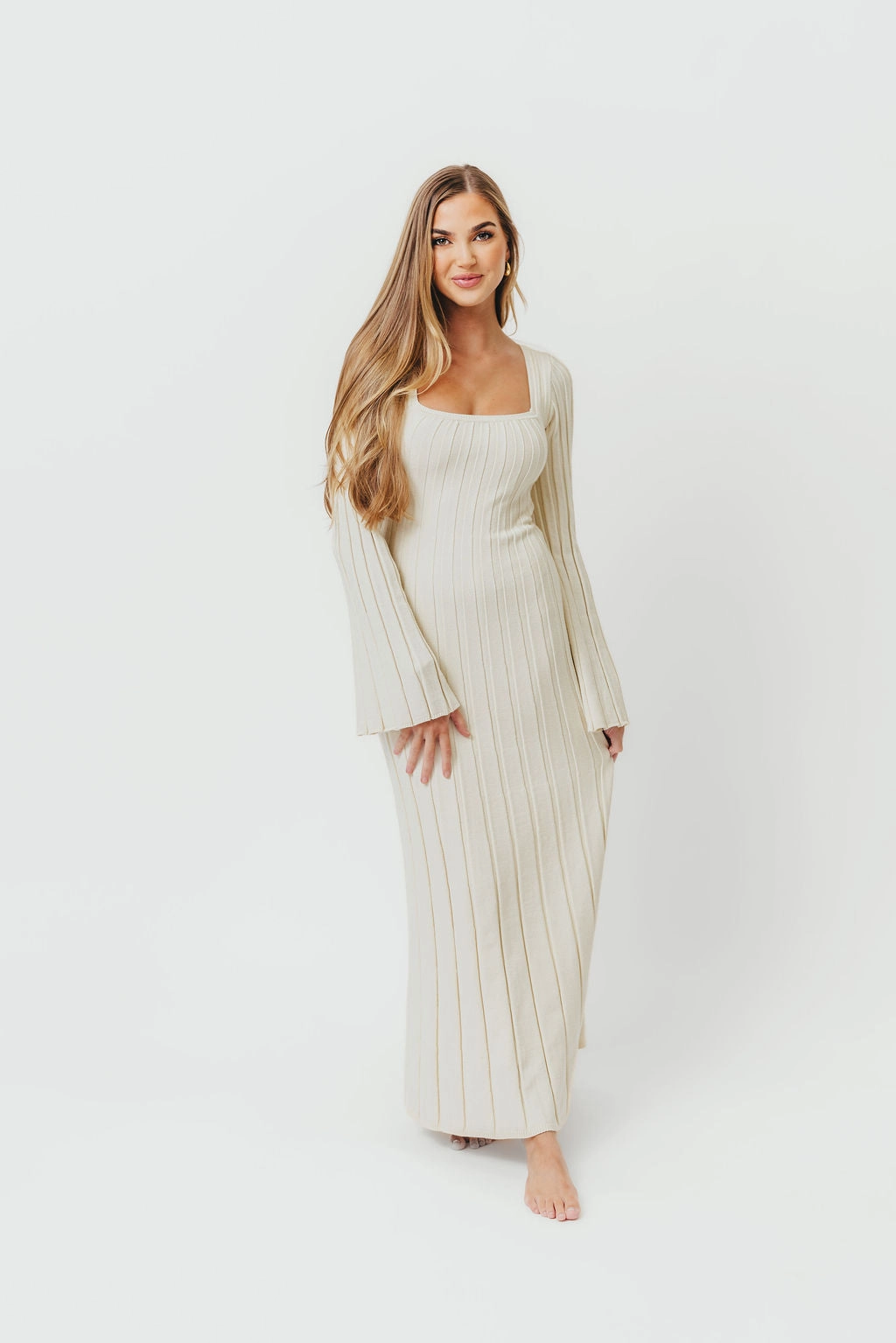 Quick Fit Rowan Square Neck Maxi Dress in Cream