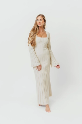 Rowan Square Neck Maxi Dress in Cream Soft Layering