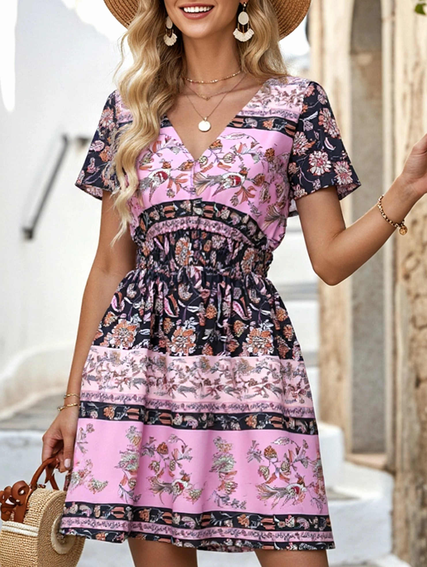Ethnic Bohemian Print Midi Dress ??Casual Flowing Summer Dress Classic Look Fit Easy