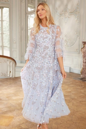 Effortless Elegance Everett Bloom Round Neck Ankle Gown