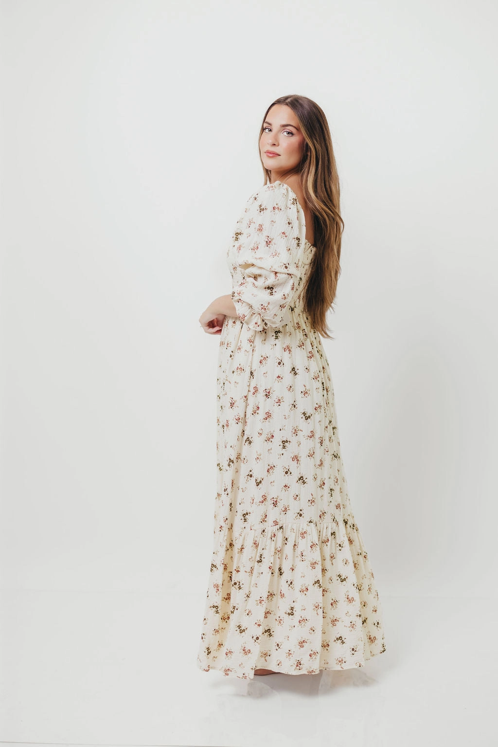 Smart Piece Emerson Maxi Dress with Long Sleeves in Ivory