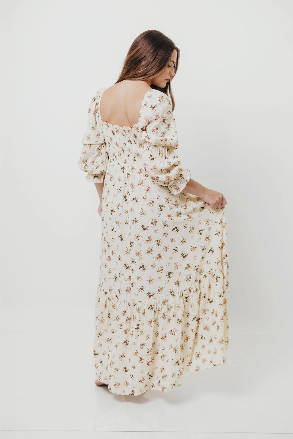 Emerson Maxi Dress with Long Sleeves in Ivory Bright Colors Casual maxi dress