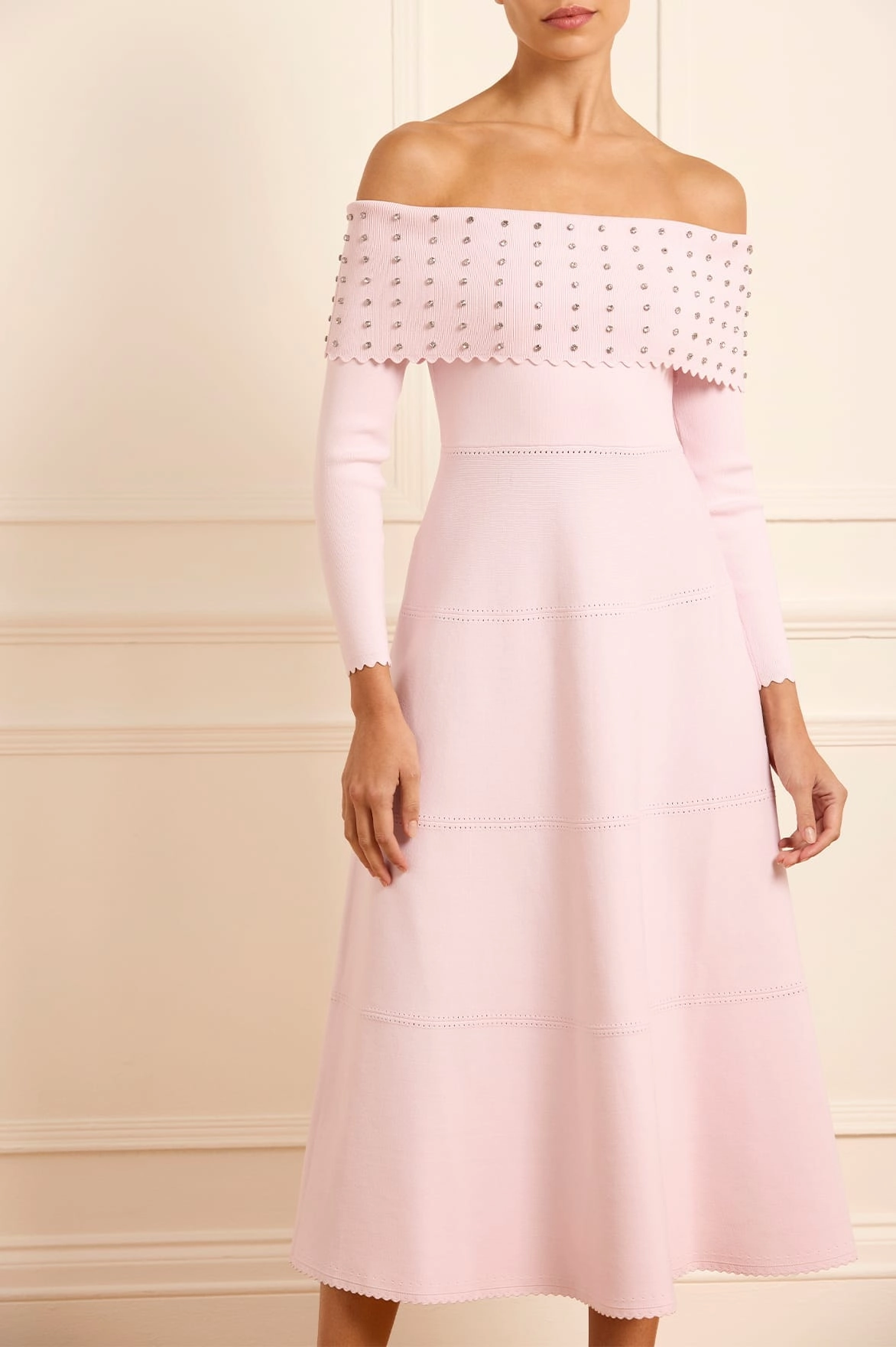 cut out Embellished Bardot Knit Gown