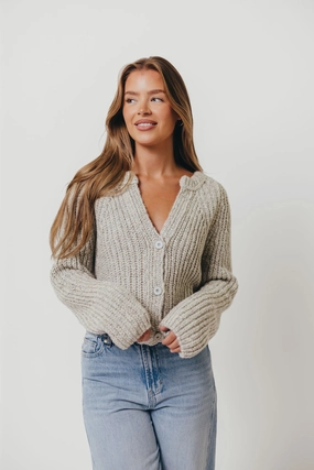RibbedHemline Pepper Cardigan Top in Heather Cloud