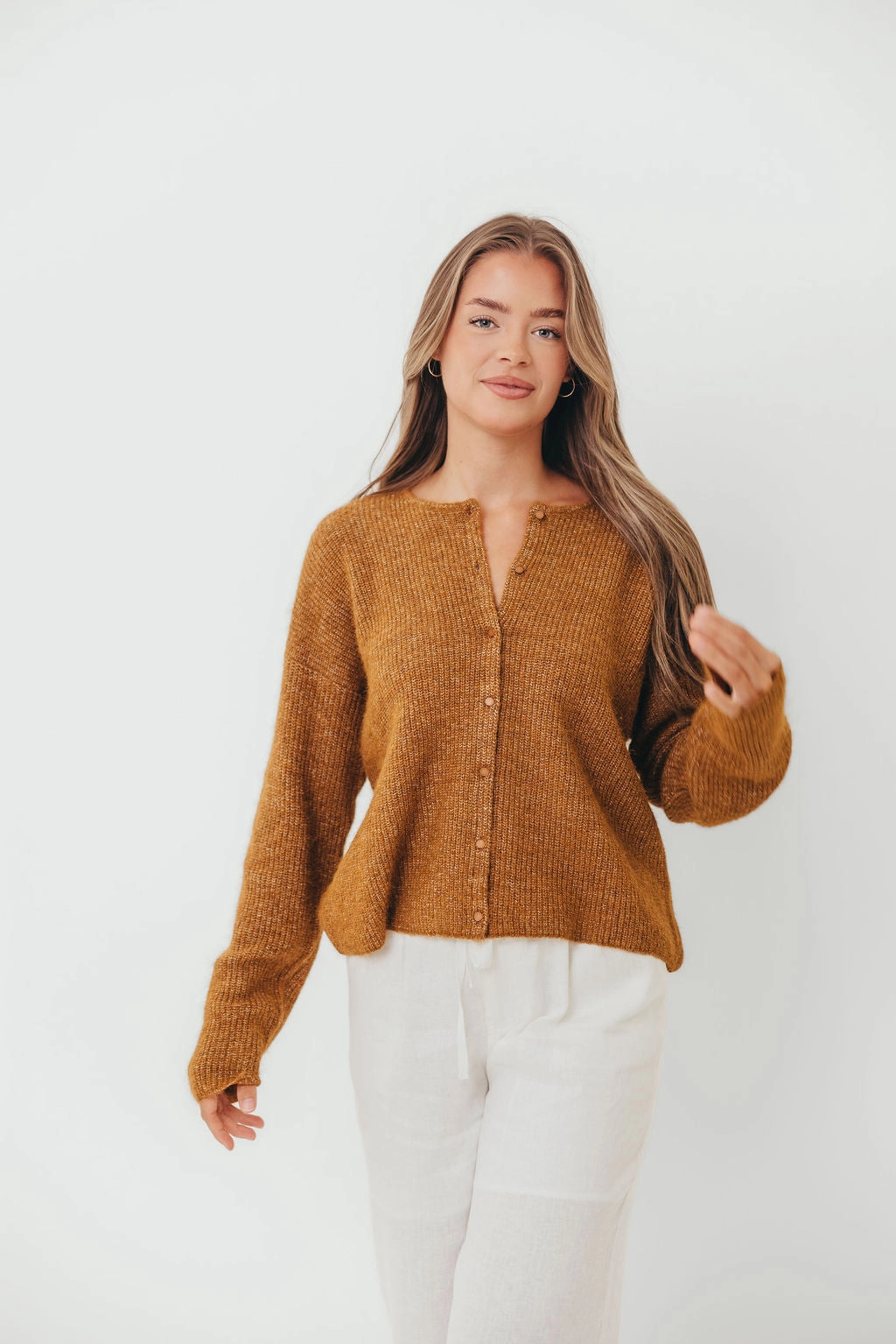 Newport Cardigan in Camel Quick Dry Material
