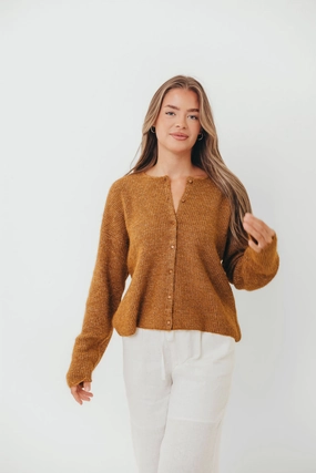 Newport Cardigan in Camel Quick Dry Material
