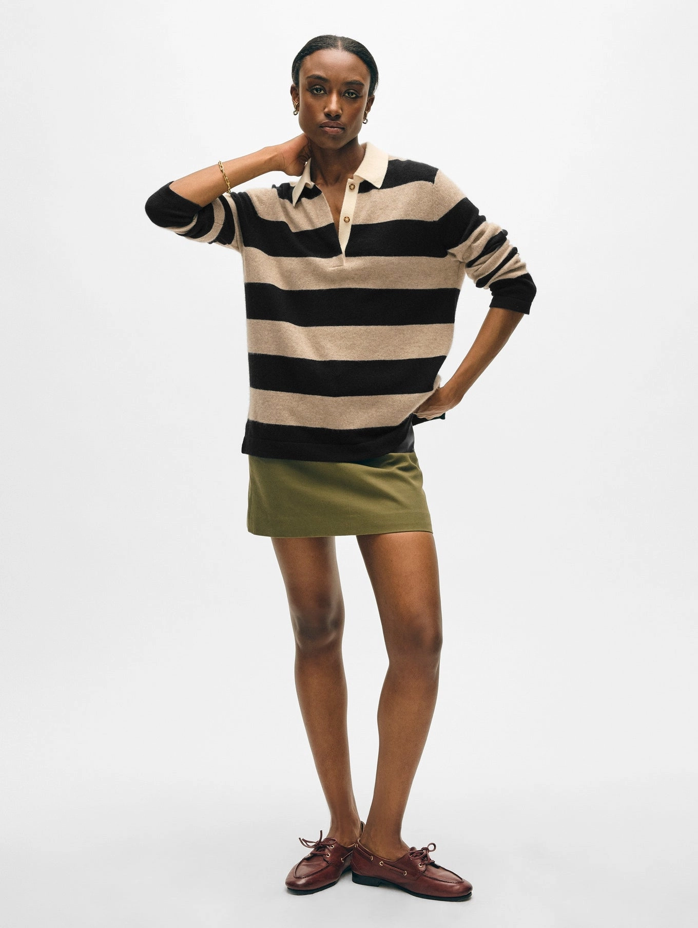 Reinforced Hem Stitching CASHMERE RUGBY STRIPE POLO