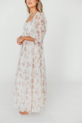 Mona Maxi Dress in Pink Floral *Final-Sale* Soft touch evening dress Romantic Hour