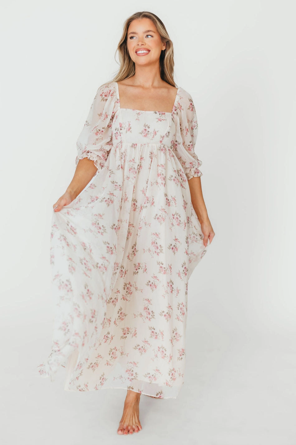 Minimalist Look Adjustable Straps Mona Maxi Dress in Pink Floral *Final-Sale*