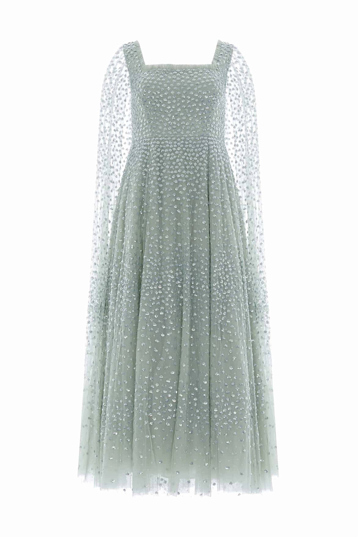 Scatter Dot Cape Sleeve Ankle Gown Seasonal Comfort