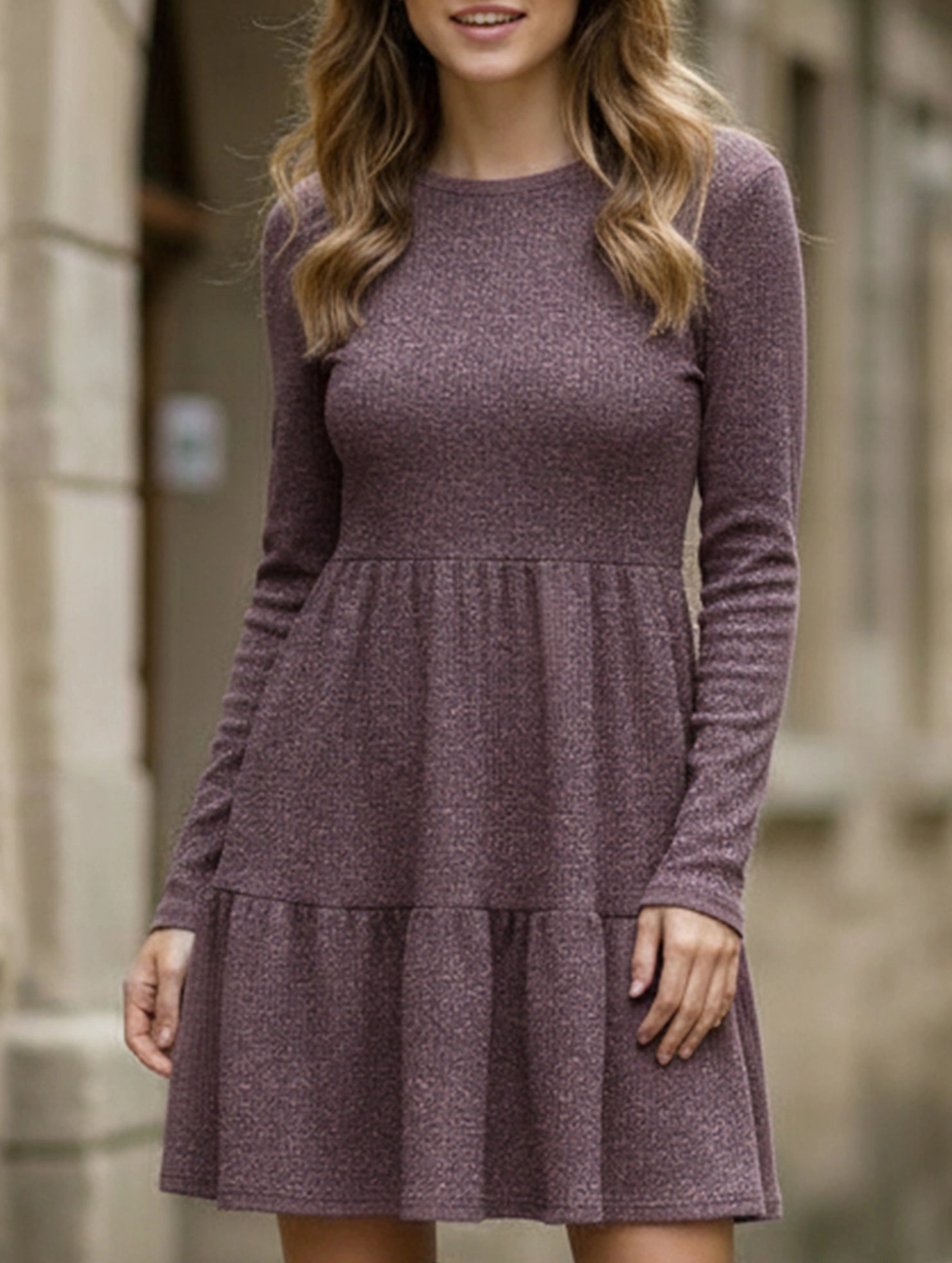 Thermal-Lined Casual event outfit Crew Neck Loose Striped Sweater Dress