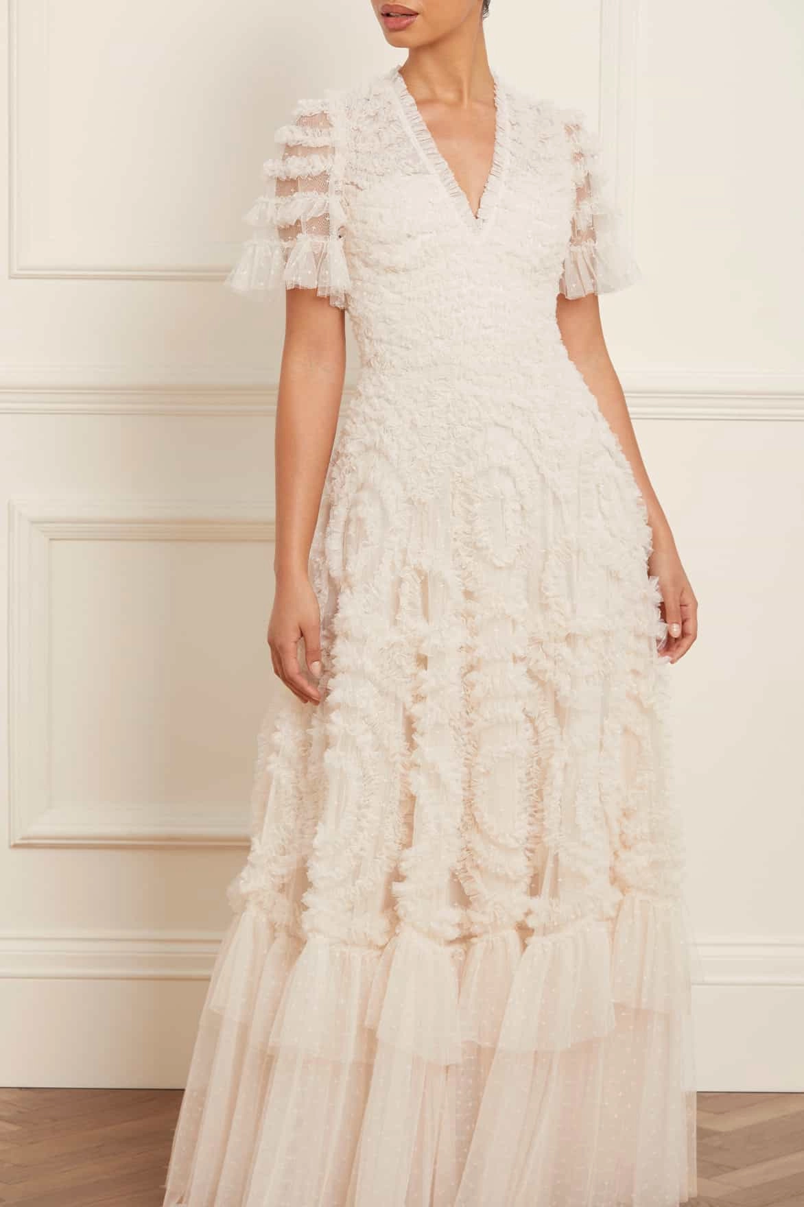 Scandi Clean Sophisticated and Relaxed Verity Ruffle V-Neck Gown