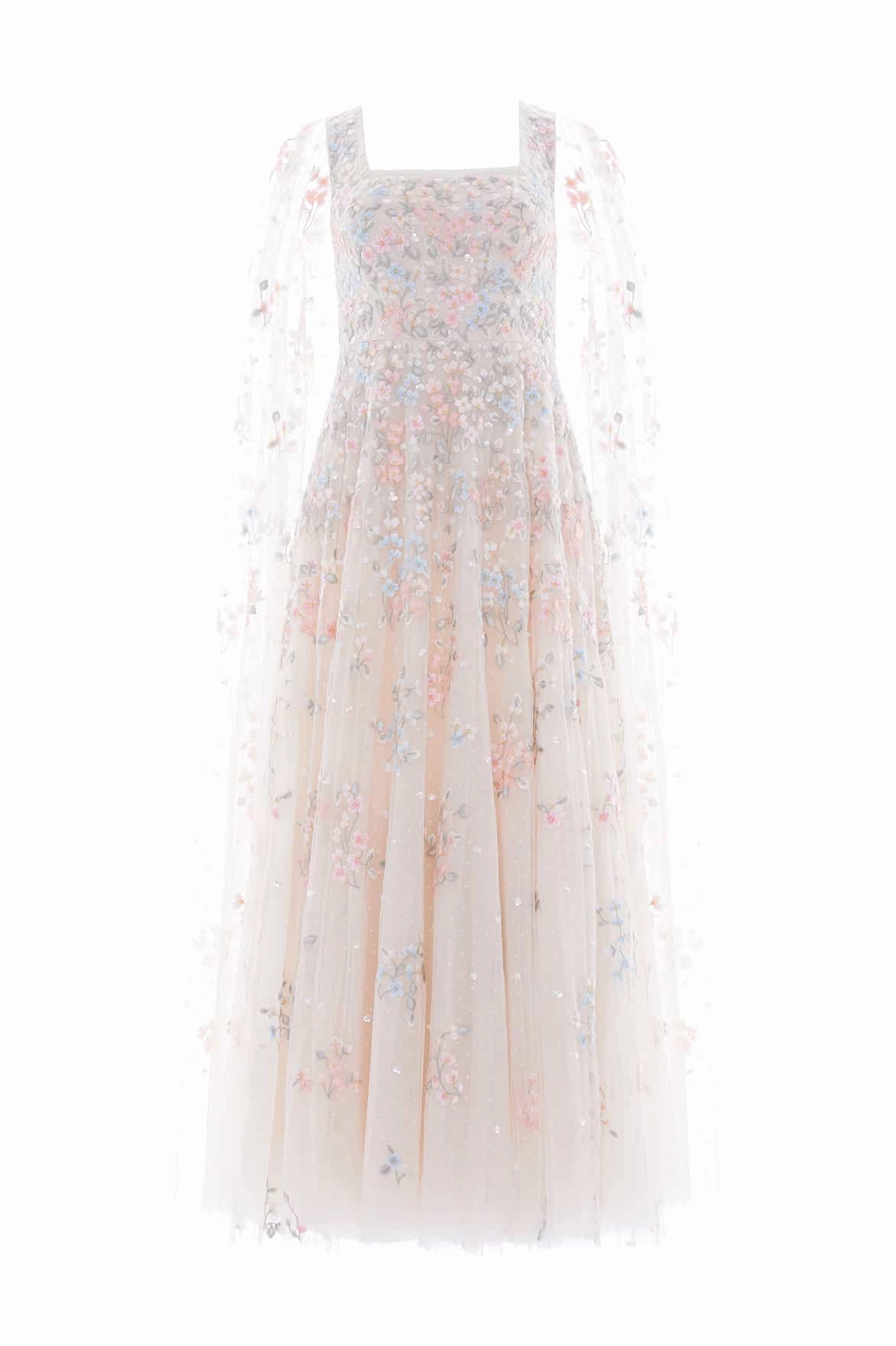 Flattering Look Simple Shape Versailles Ditsy Cape Sleeve Ankle Gown