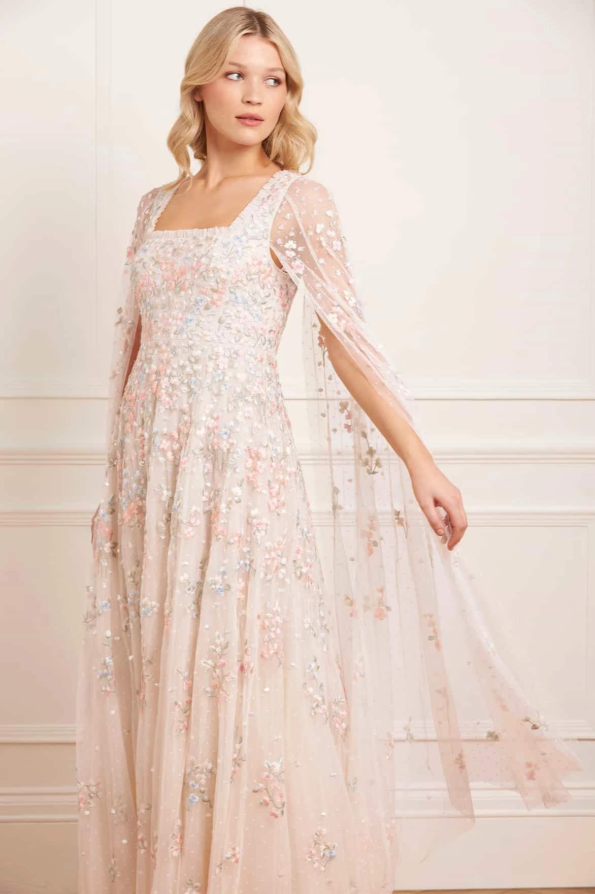 Versailles Ditsy Cape Sleeve Ankle Gown Garden Scene City Rhythm