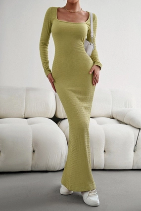 WOMEN SQUARE NECK SEXY TIGHT FIT MAXI LONG DRESS Evening Chic Breathable Material