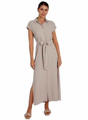 Shiny-Lining Playful Twist Maggie Dress Taupe