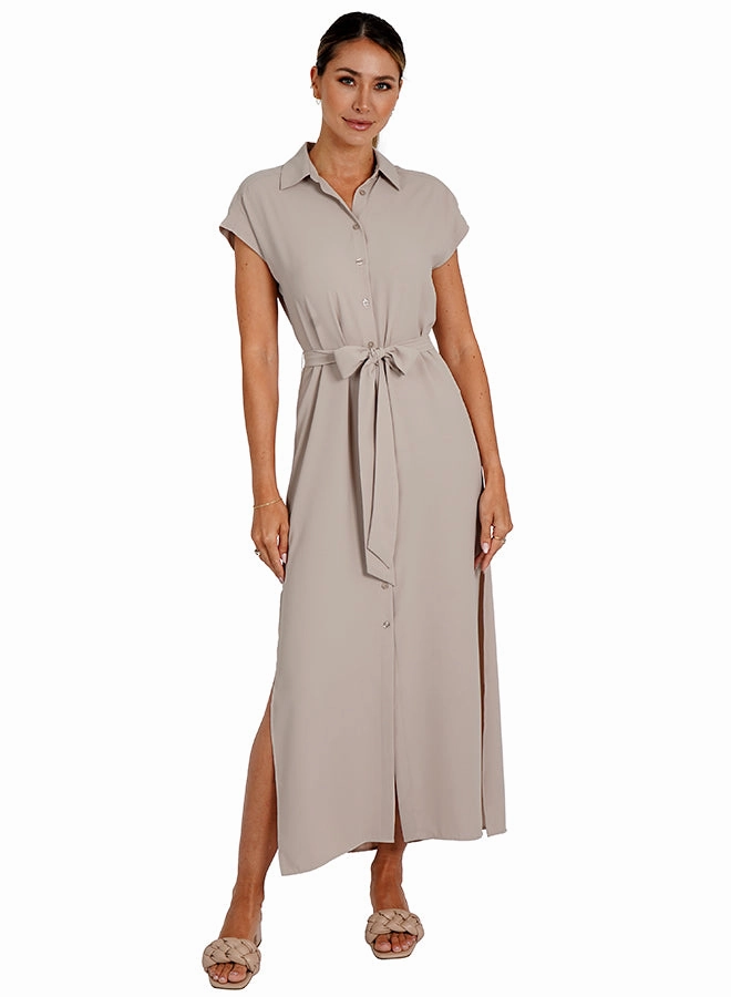 Shiny-Lining Playful Twist Maggie Dress Taupe