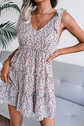 Mature Glam Relaxed Wear WOMEN SLEEVELESS TIED SHOULDER STRAP TIERED DRESS