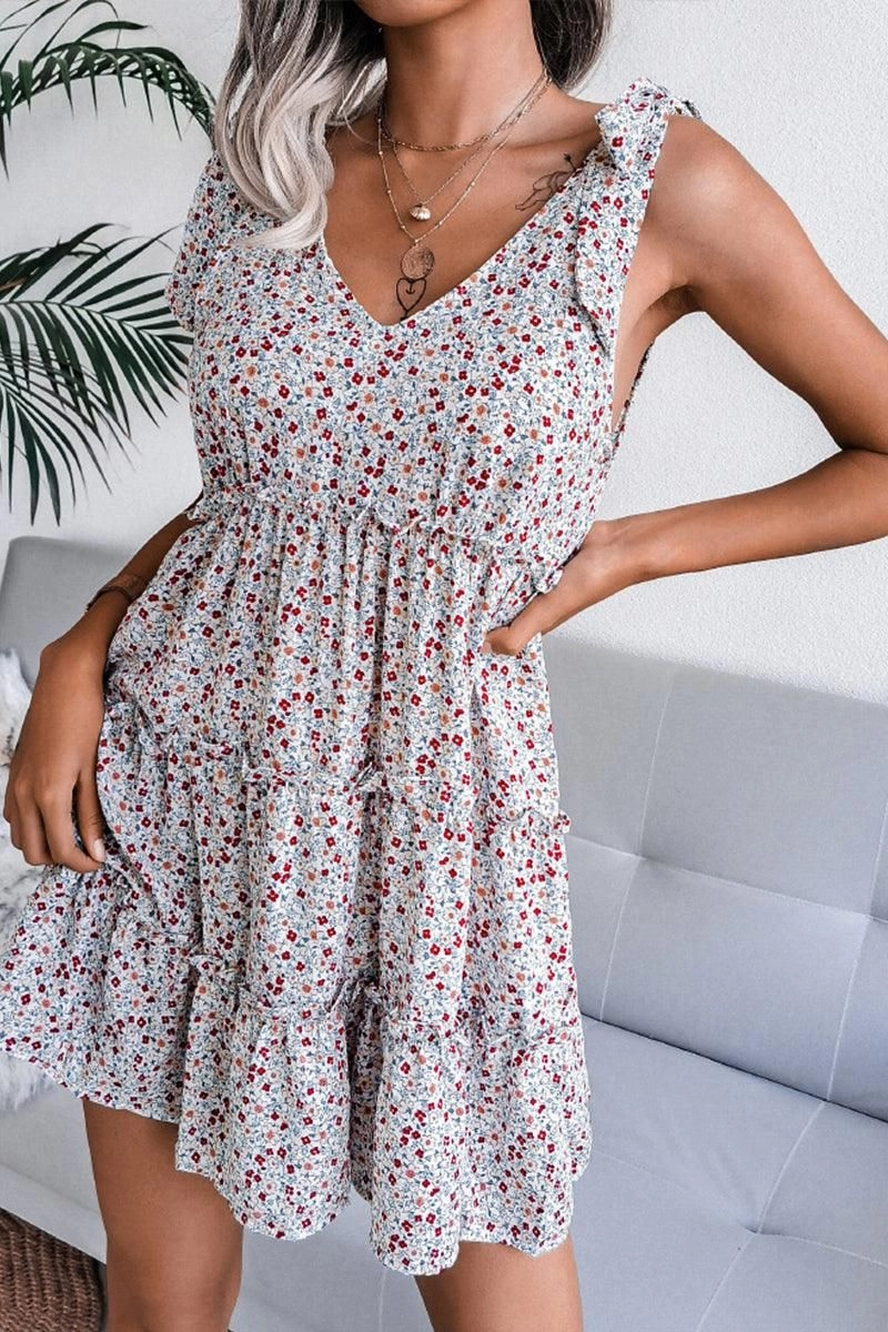 Lounge Vibe WOMEN SLEEVELESS TIED SHOULDER STRAP TIERED DRESS