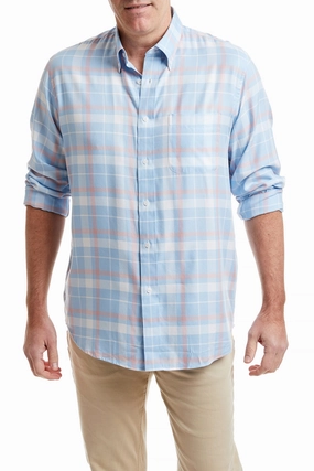 HighDurabilityWeave Stretchy Top Chase Shirt Blue with Pink Windowpane