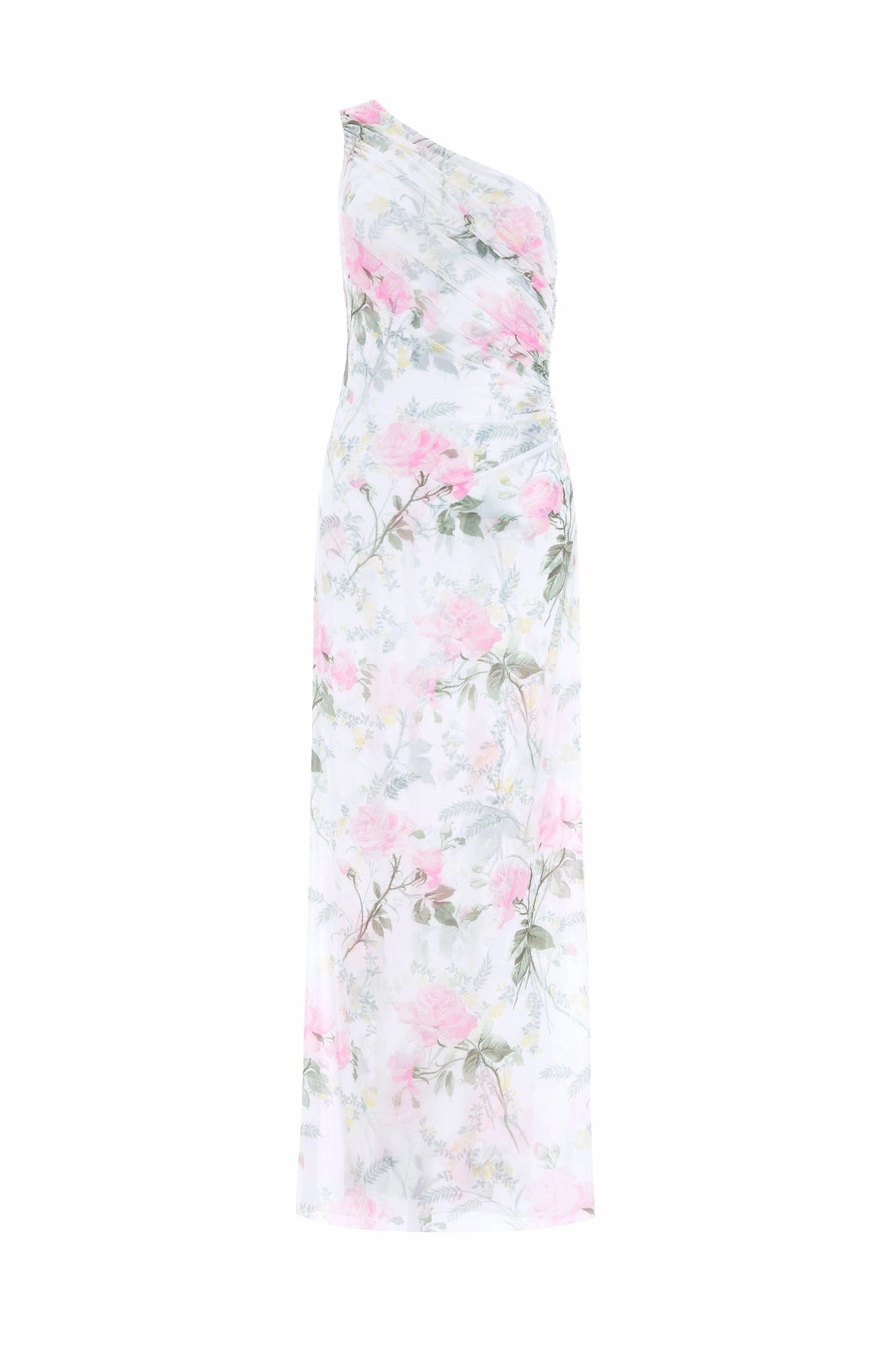 Rose Draped One-Shoulder Ankle Gown Eye Catching