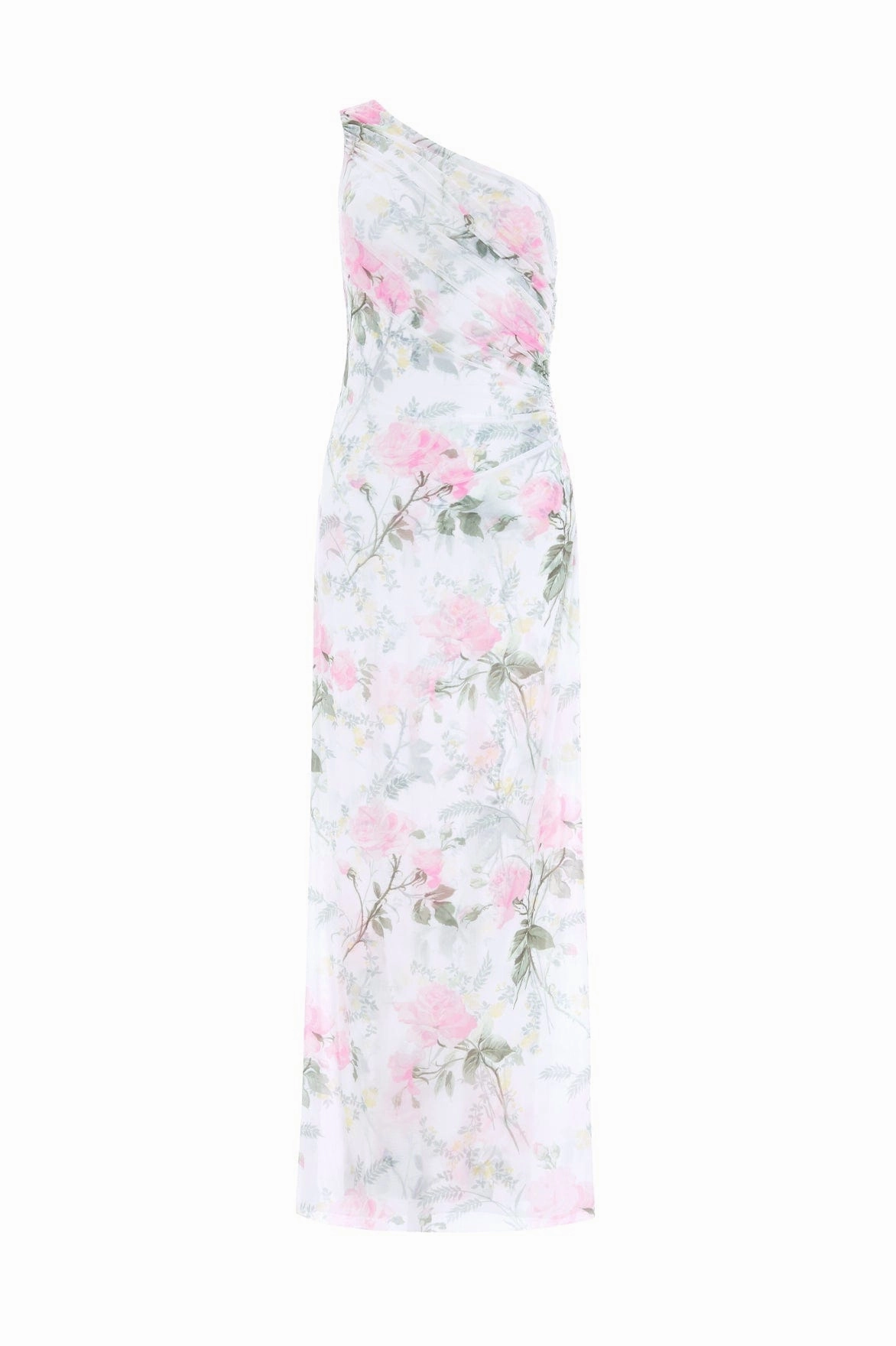 Rose Draped One-Shoulder Ankle Gown Brunch Tone Elegant Outline